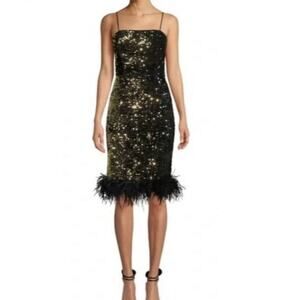 Milly Elle Gold Sequin Feather Hem Party Dress Size 4